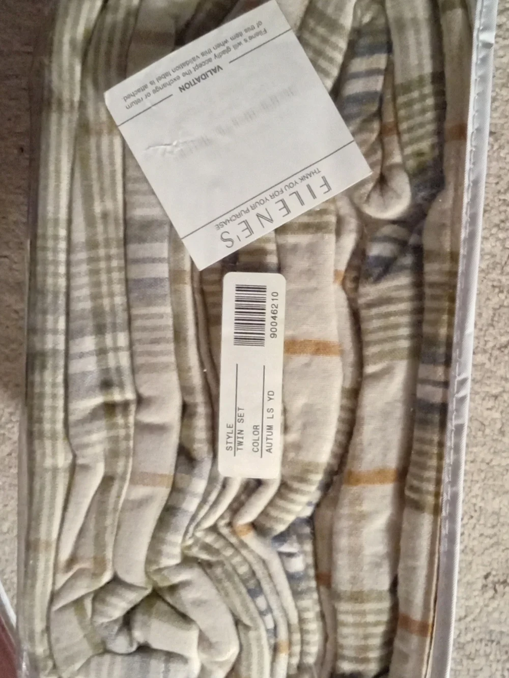 Flannel Sheet Set - Plaid and Leaf Pattern, Ivory/Tan by